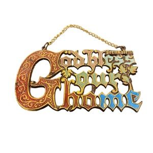 Vintage Metal Colorful "God Bless Our Home" Hanging Plaque Jerusalem 3.5"x6"